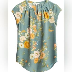 fun 2 fun Elegant Floral Women's Blouse - Green and Peach